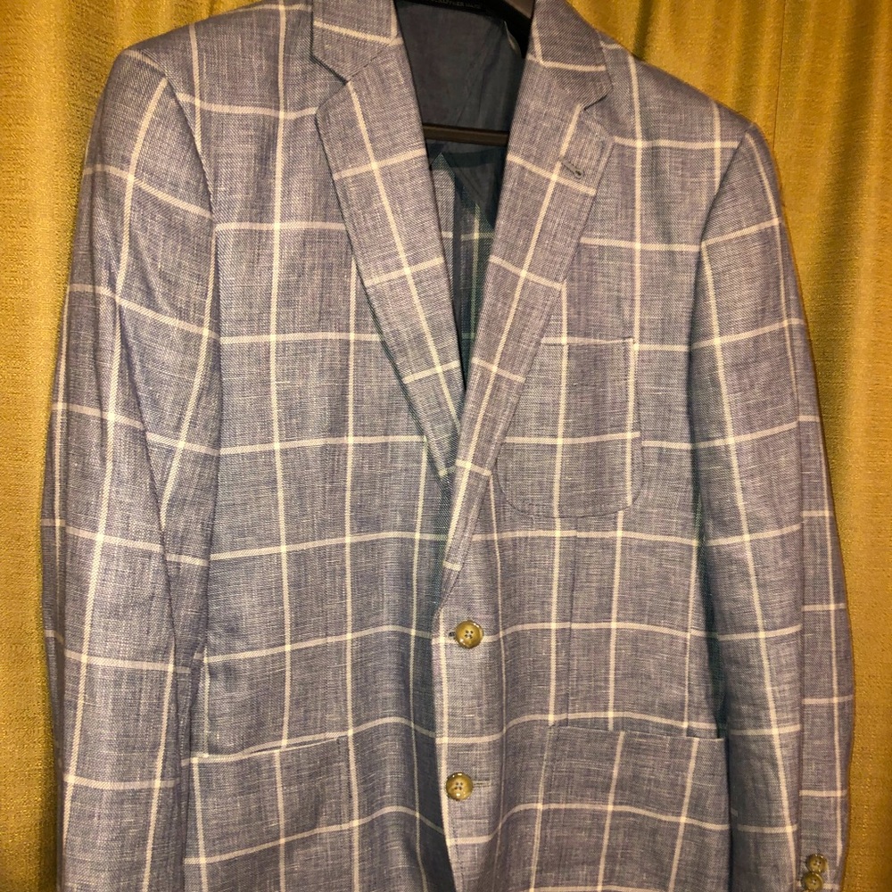 Men’s Large Hart Schaffner Marx Classic Fit Light Grey Plaid Wool Sportcoat!